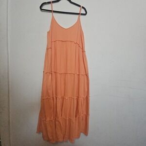 Stitchdrop Maxi Dress Bohemian Tiered Gauze  Flowy Prairie Peasant Coral Strappy